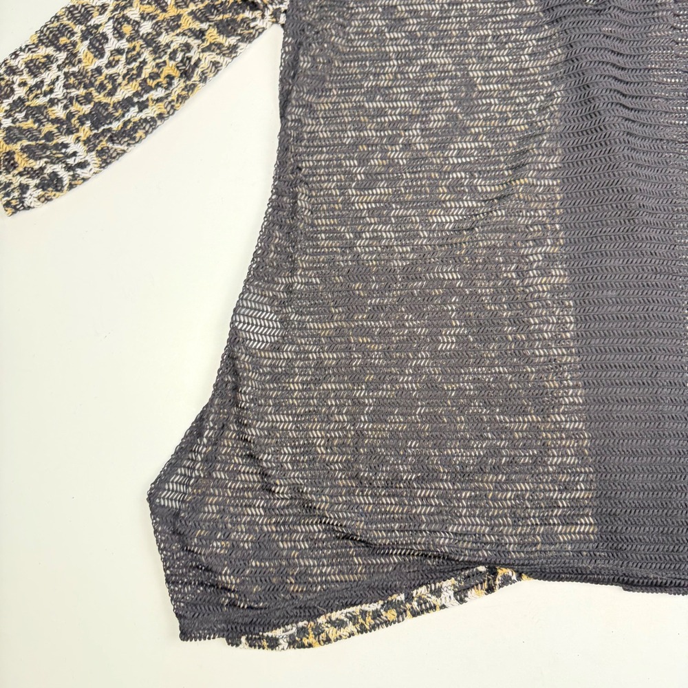 Women Leopard Print Sheer Lightweight Mesh Cardigan Black Pockets Large - Picture 12 of 14